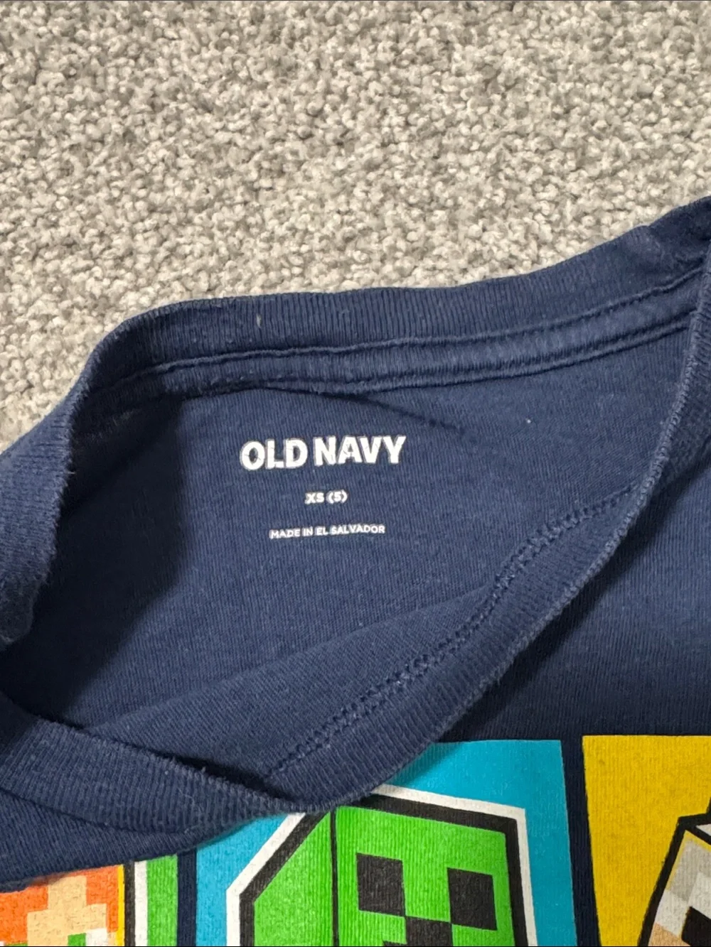 Old Navy Navy Blue Minecraft Graphic Tee with Green Accents